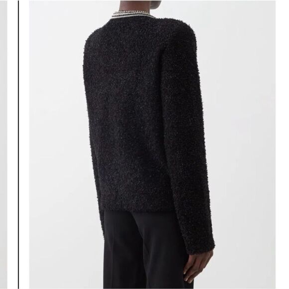 SELF-PORTRAIT Black Tape Knit Crystal-Embellished Bouclé Cardigan - Picture 4 of 13
